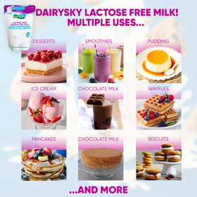 Close-up of reconstituted DairySky milk creating smooth liquid milk substitute.