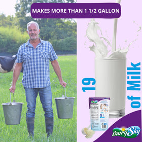 DairySky powder stored in pantry emphasizing long shelf life.