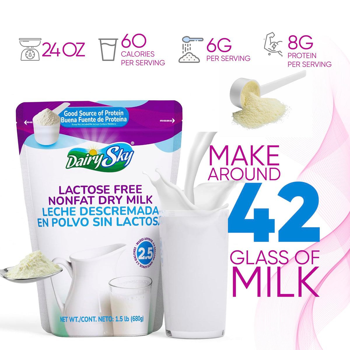 DairySky reconstituted milk poured into a glass.