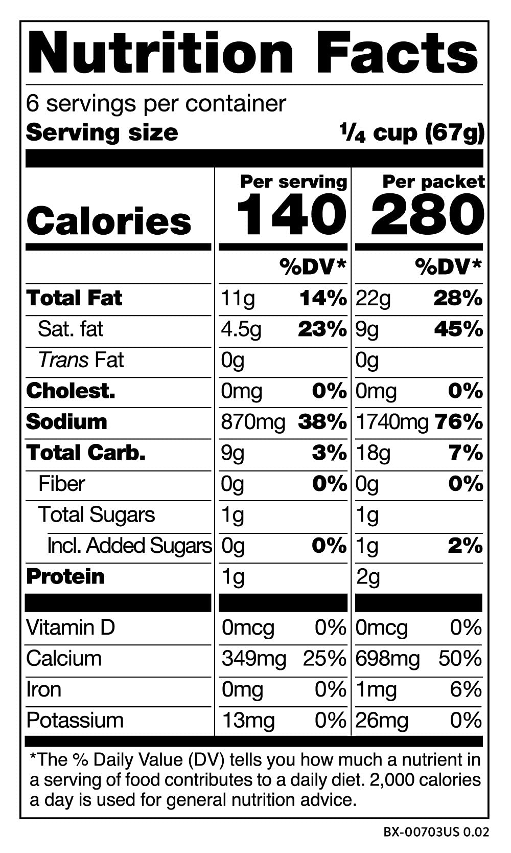 Ingredient list on Daiya Alfredo sauce packet shows vegan, gluten-free options.