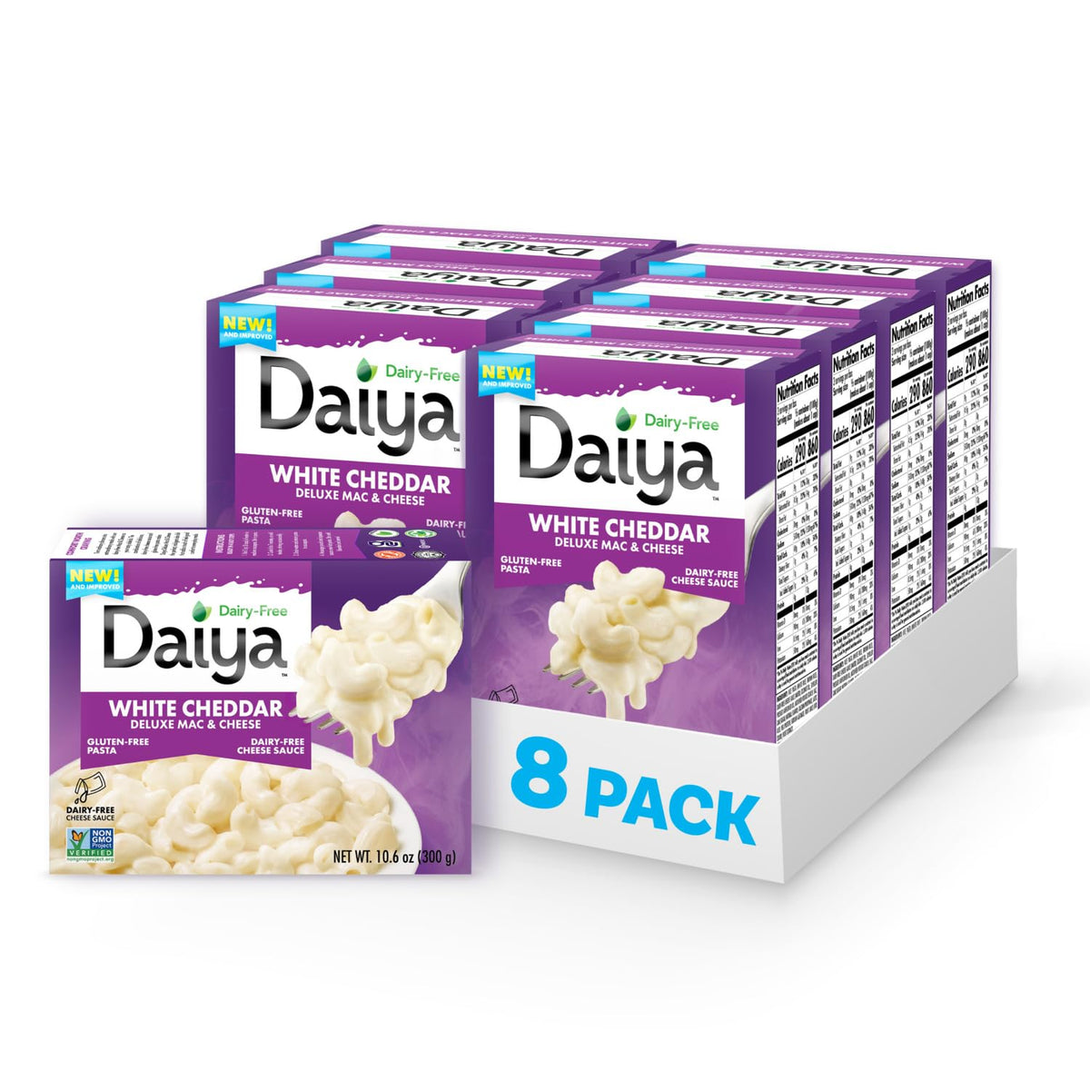 Daiya Deluxe Cheezy Mac box, dairy-free and gluten-free packaging.