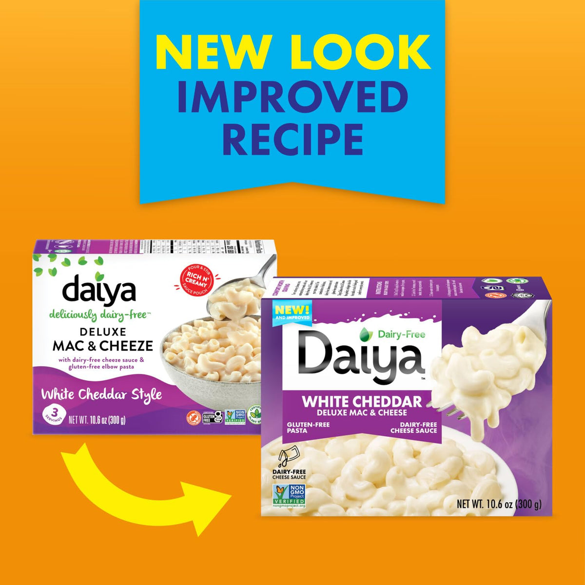 Daiya Deluxe Cheezy Mac packaging label highlighting vegan ingredients.