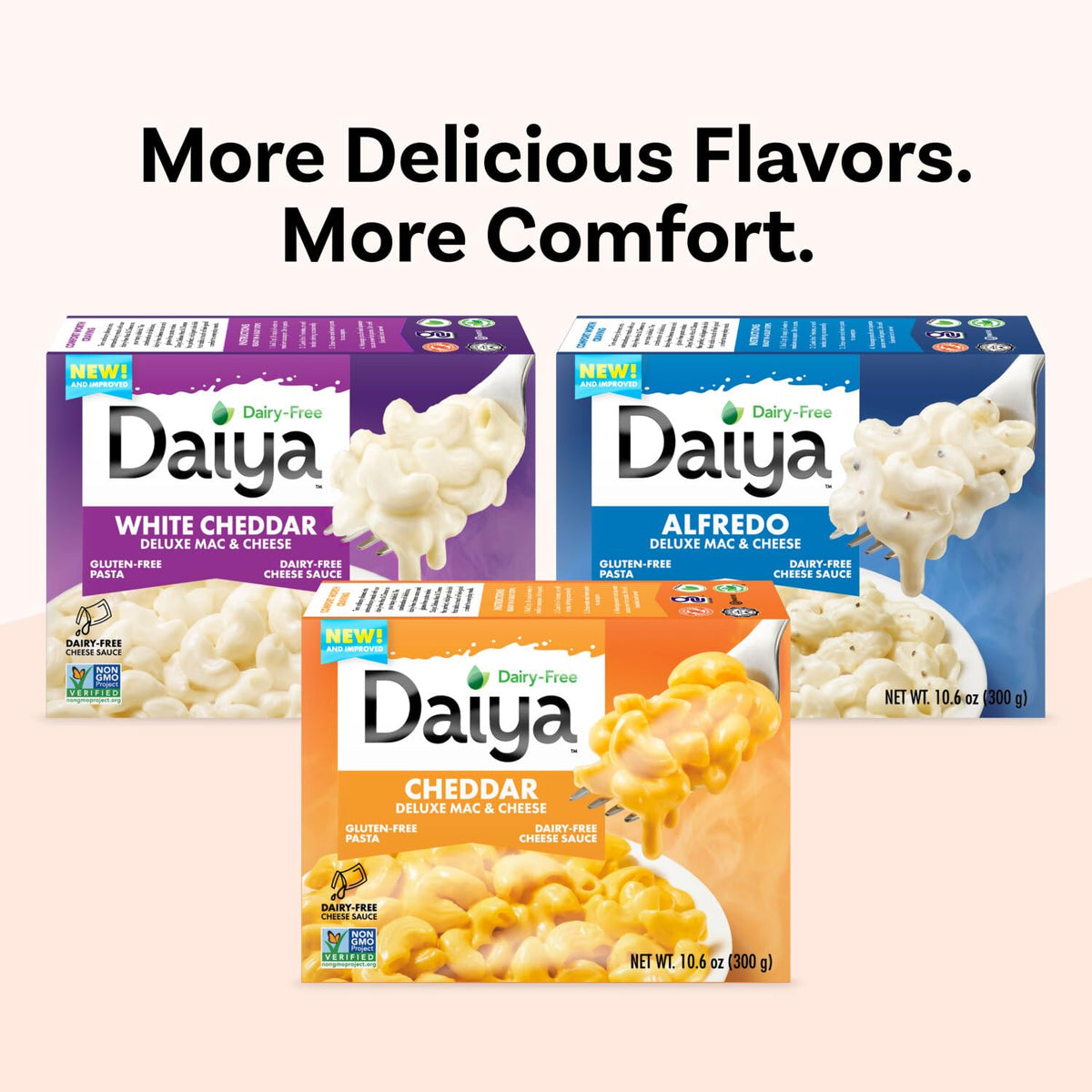 Daiya Deluxe Cheezy Mac spoon lifting creamy noodles.
