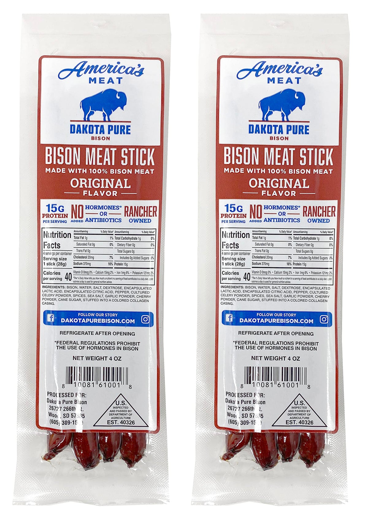 Dakota Pure Bison meat-stick-2-pack-original, a convenient protein snack.