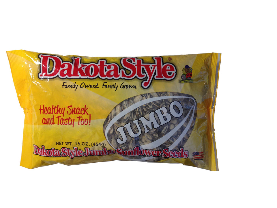 Dakota Style Sunflower Seeds jumbo 16 oz pack, gluten-free snack with zero cholesterol.