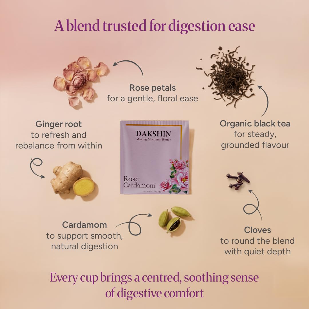 DAKSHIN black tea base steeps into a smooth, centered cup.