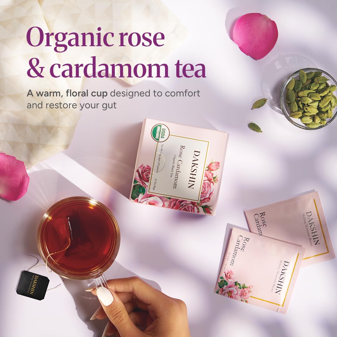 DAKSHIN cardamom-ginger-cloves aroma highlights warming, comforting sips.