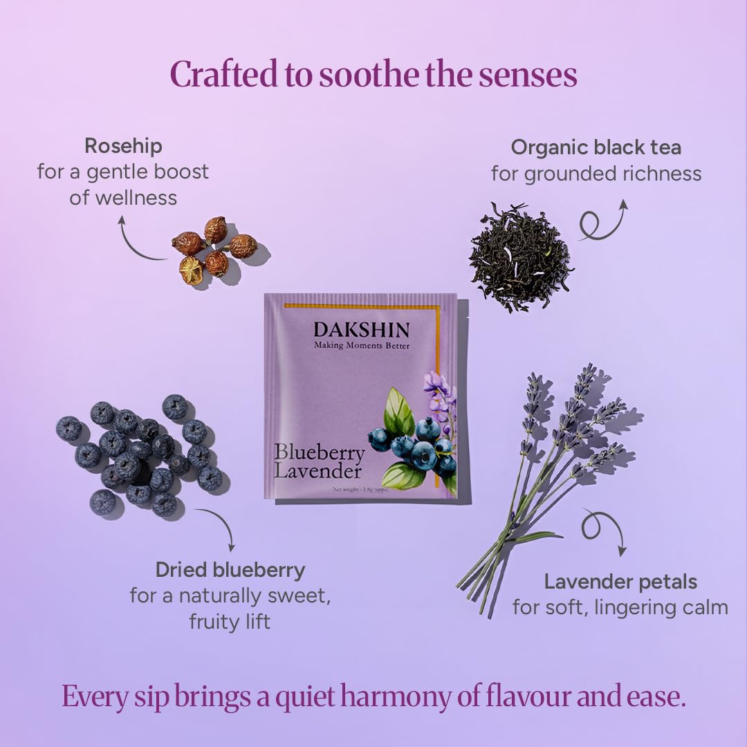 DAKSHIN Lavender Petals and Black Tea Blend evoke calm focus in the morning