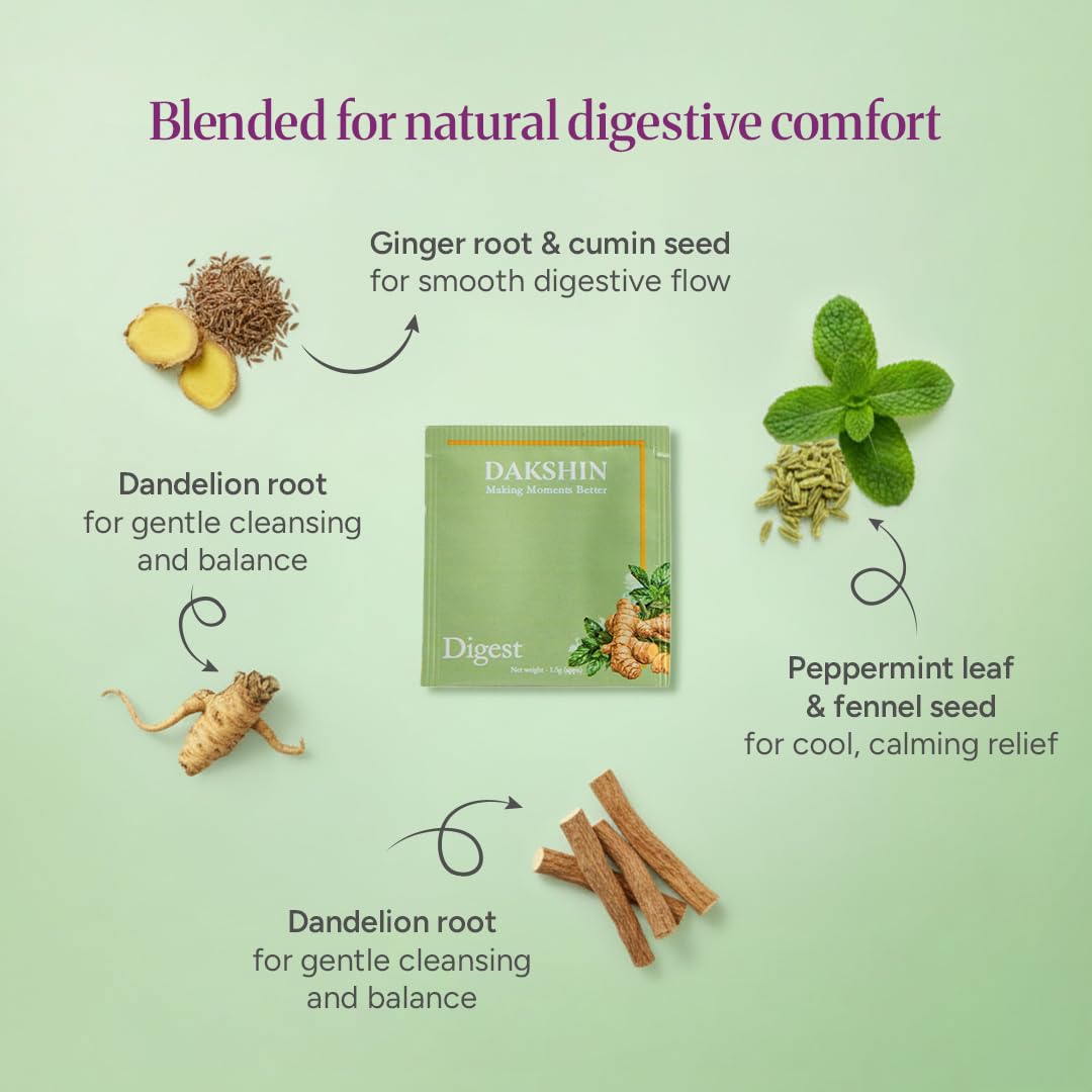 DAKSHIN Organic Digestive Tea Bags caffeine-free blend for any time of day