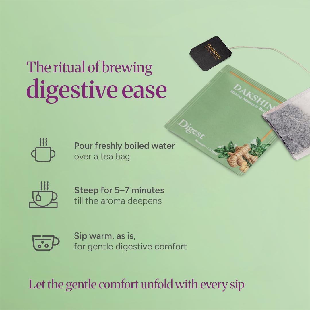 DAKSHIN Organic Digestive Tea Bags herbal soothing blend for calm moments