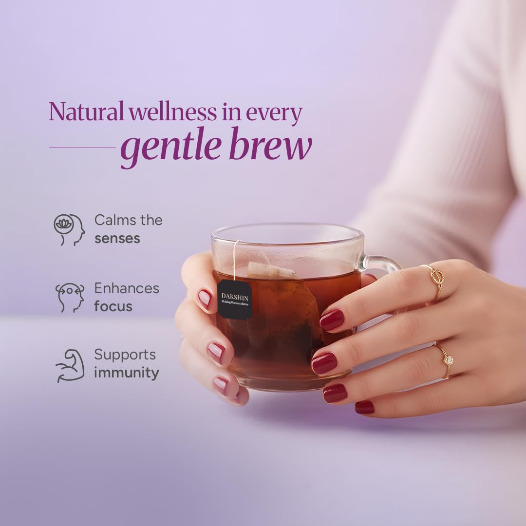 DAKSHIN Organic Tea Bags steeping in hot water for a balanced moment