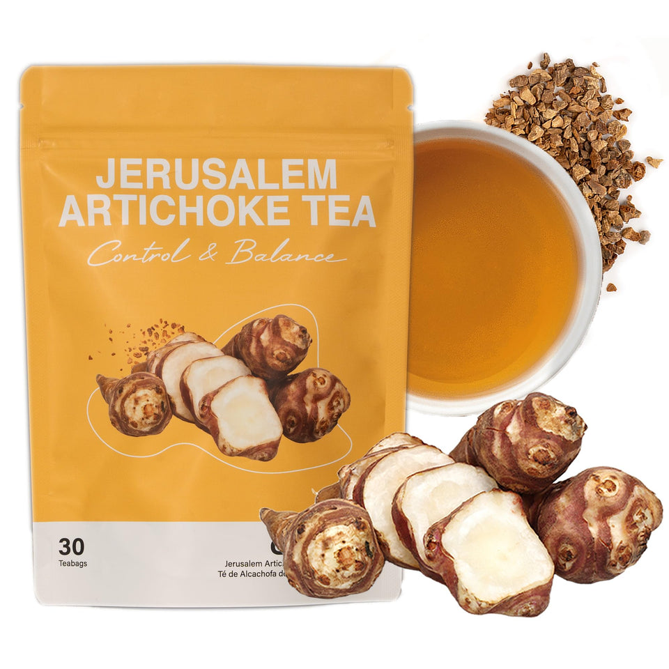 DALAMHARI jerusalem artichoke tea packaging highlights premium craftsmanship and inulin-rich blend.
