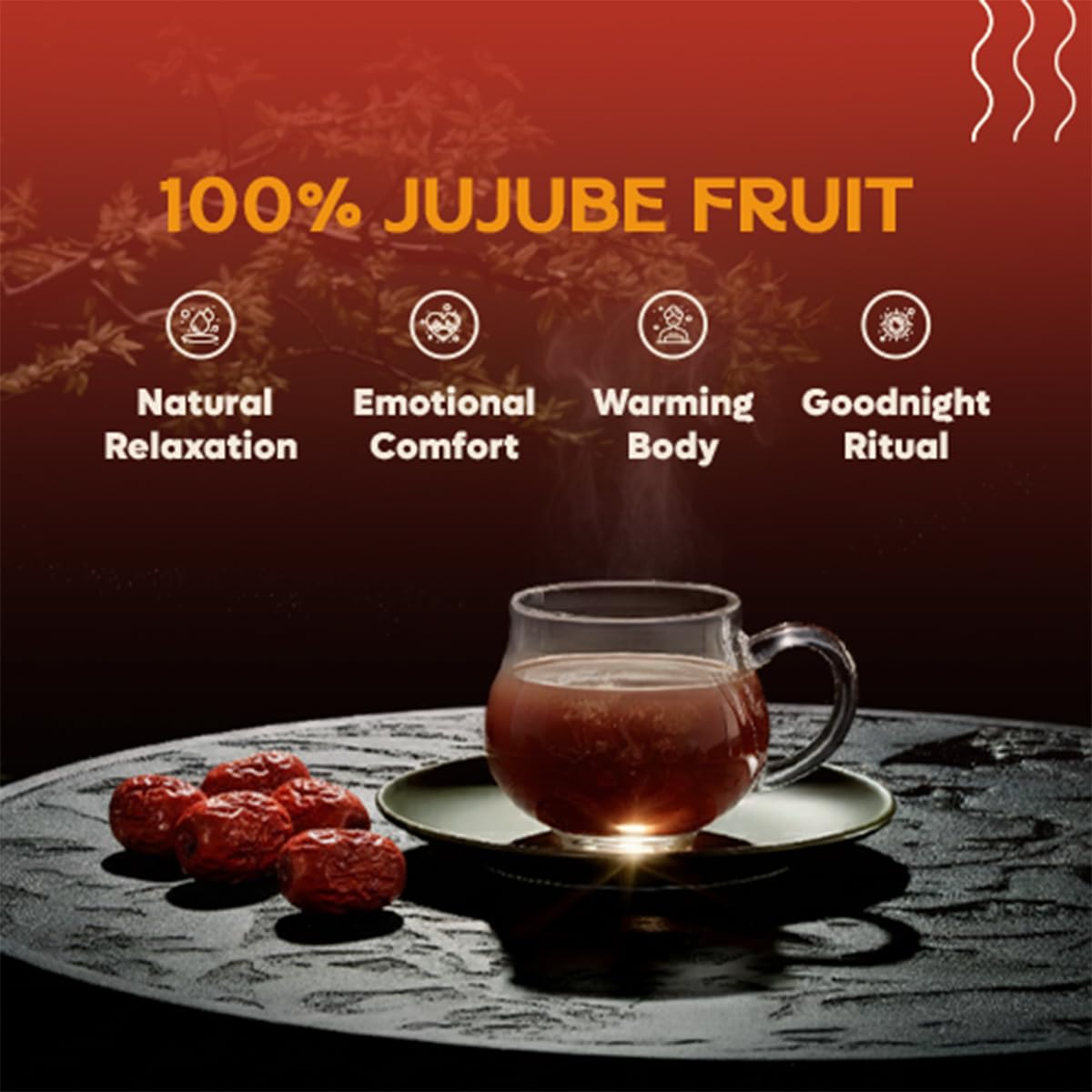 DALAMHARI Jujube Tea Bags in cup demonstrates soothing aroma for nighttime relaxation.