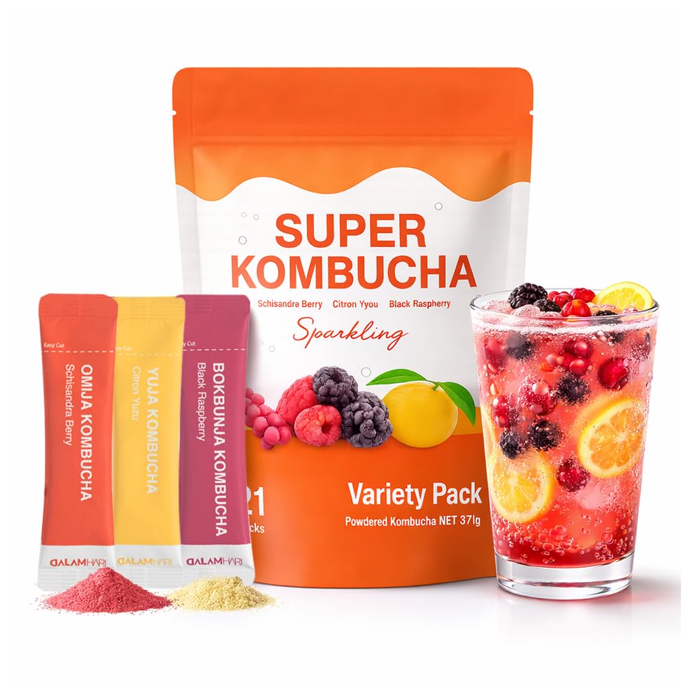 DALAMHARI Kombucha Powder Packets variety pack 21T ready for a fizzy, on-demand drink.