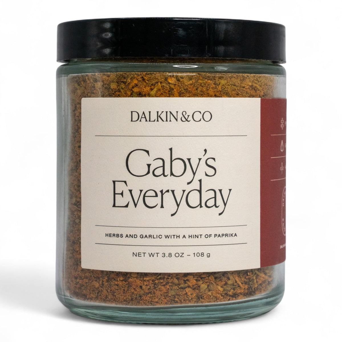 Dalkin & Co Gaby's Everyday spice jar front view for rich, pure flavor
