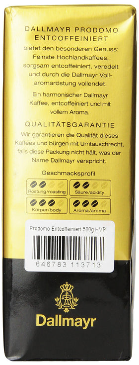 Dallmayr Decaffeinated Ground Coffee grounds prepared for easy, consistent filter brewing.