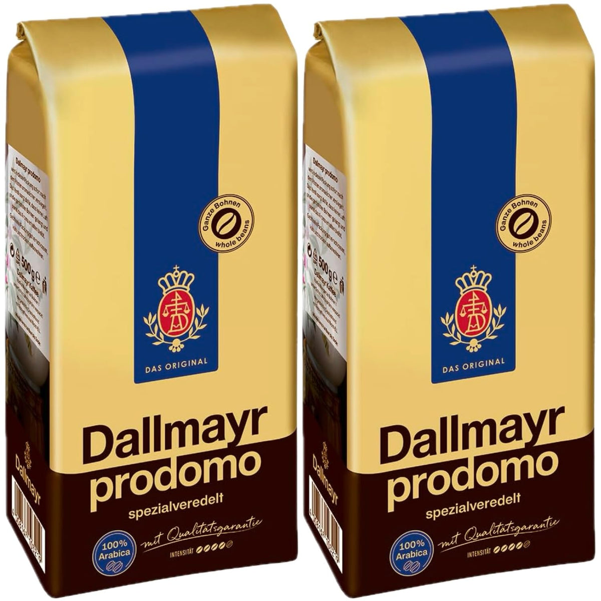 Dallmayr Prodomo whole bean coffee for fresh grind and aroma.
