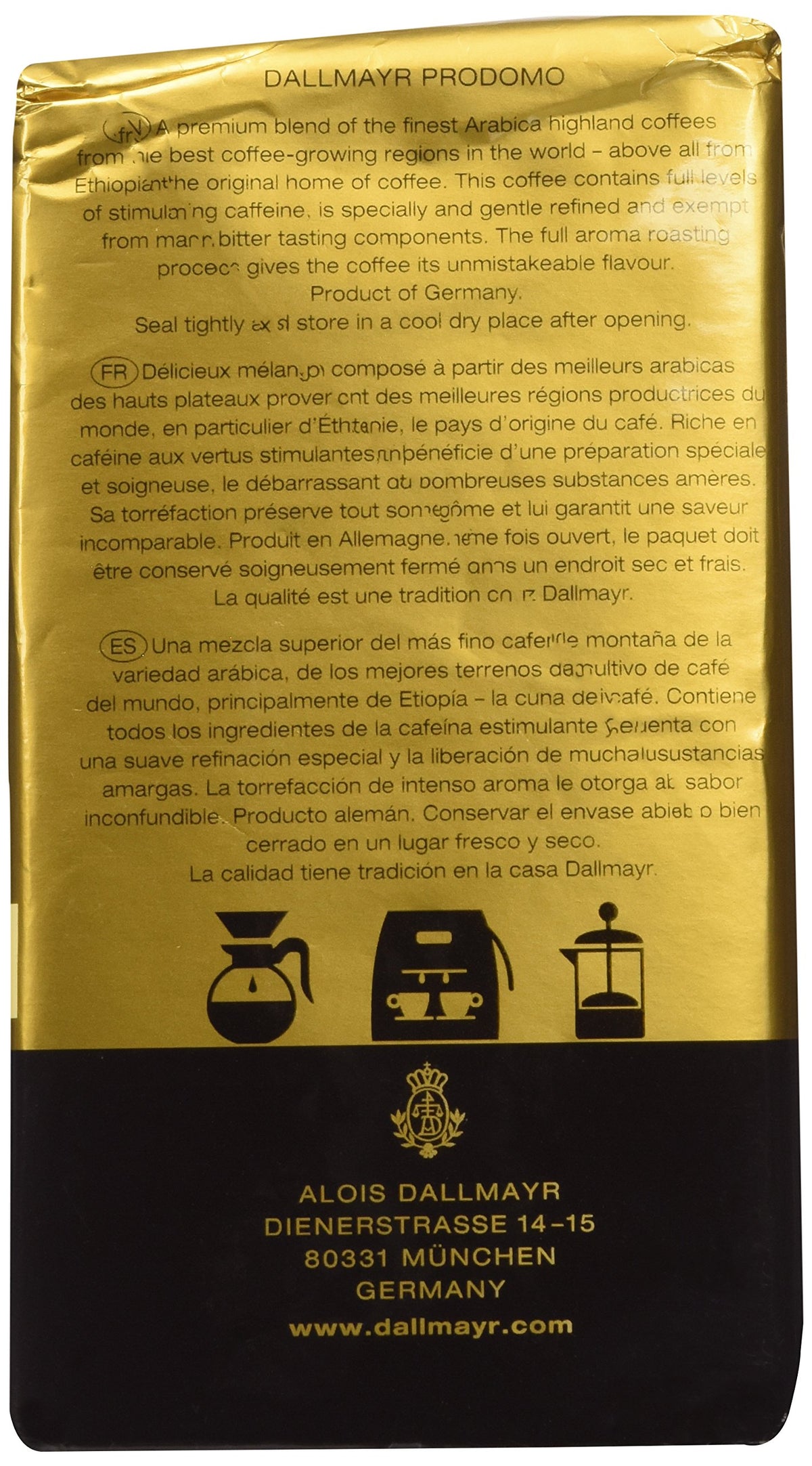 Dallmayr Prodomo ground coffee gold 8.8 oz cup-ceremony invites savoring moments