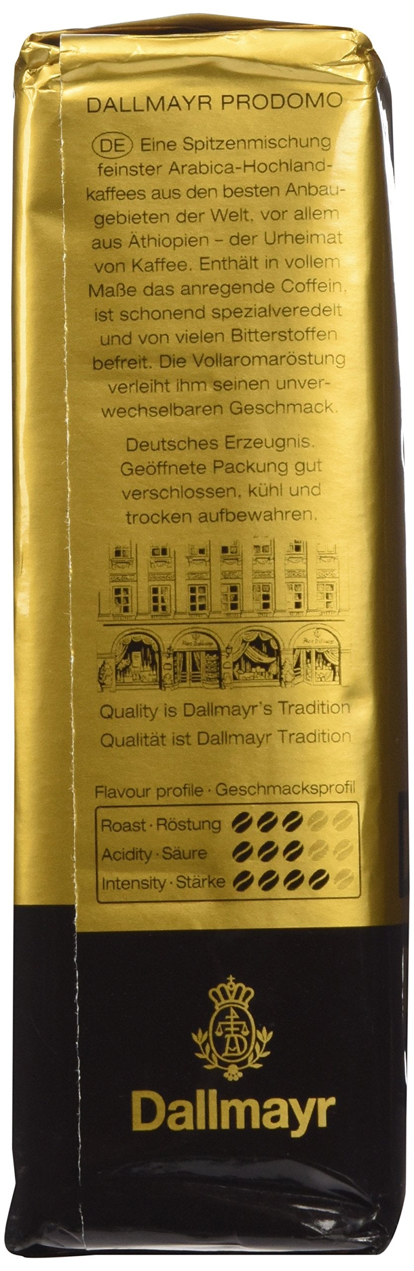Dallmayr Prodomo ground coffee gold 8.8 oz ground-coffee-closeup emphasizes texture and quality