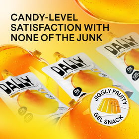 DALLY Mango Drinkable Konjac Jelly pouch open showing glossy jelly texture