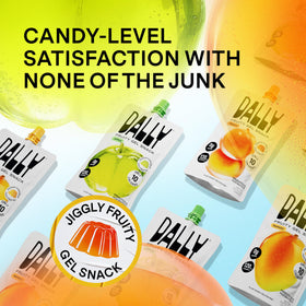 DALLY Peach-Apple konjac jelly pouch offering satisfying texture with no added sugar.