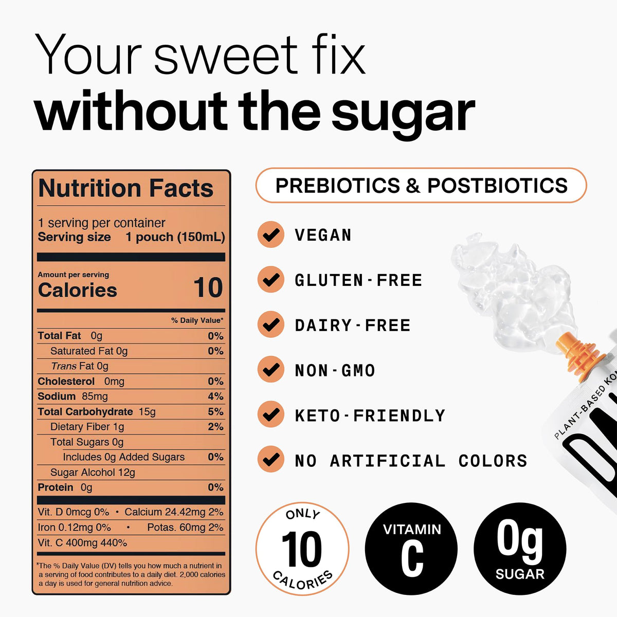 DALLY packaging highlighting vitamin C and prebiotics for gut support