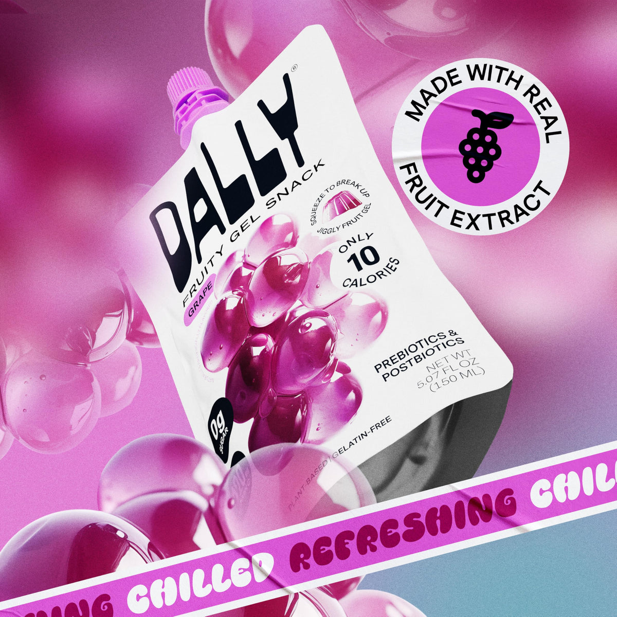 DALLY vegan gluten-free dairy-free konjac snack in a pouch.