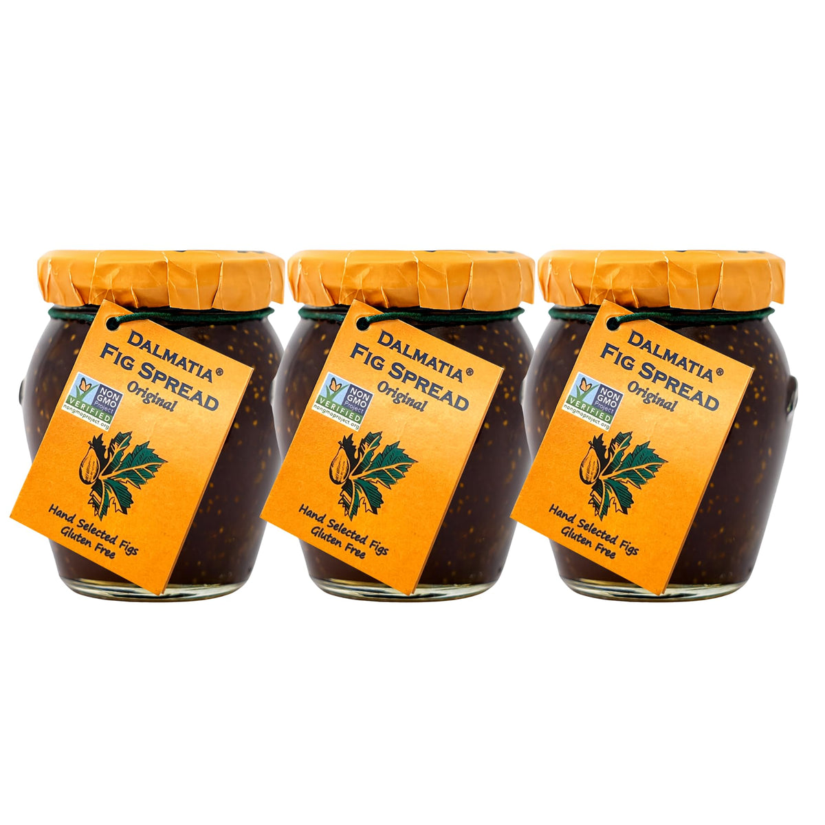 Dalmatia Fig Spread bottle close-up highlighting Adriatic figs and caramel notes.