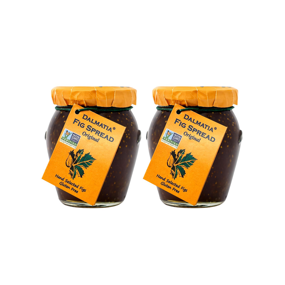 Dalmatia fig spread jar close-up; rich, fig-forward flavor for cheese boards.