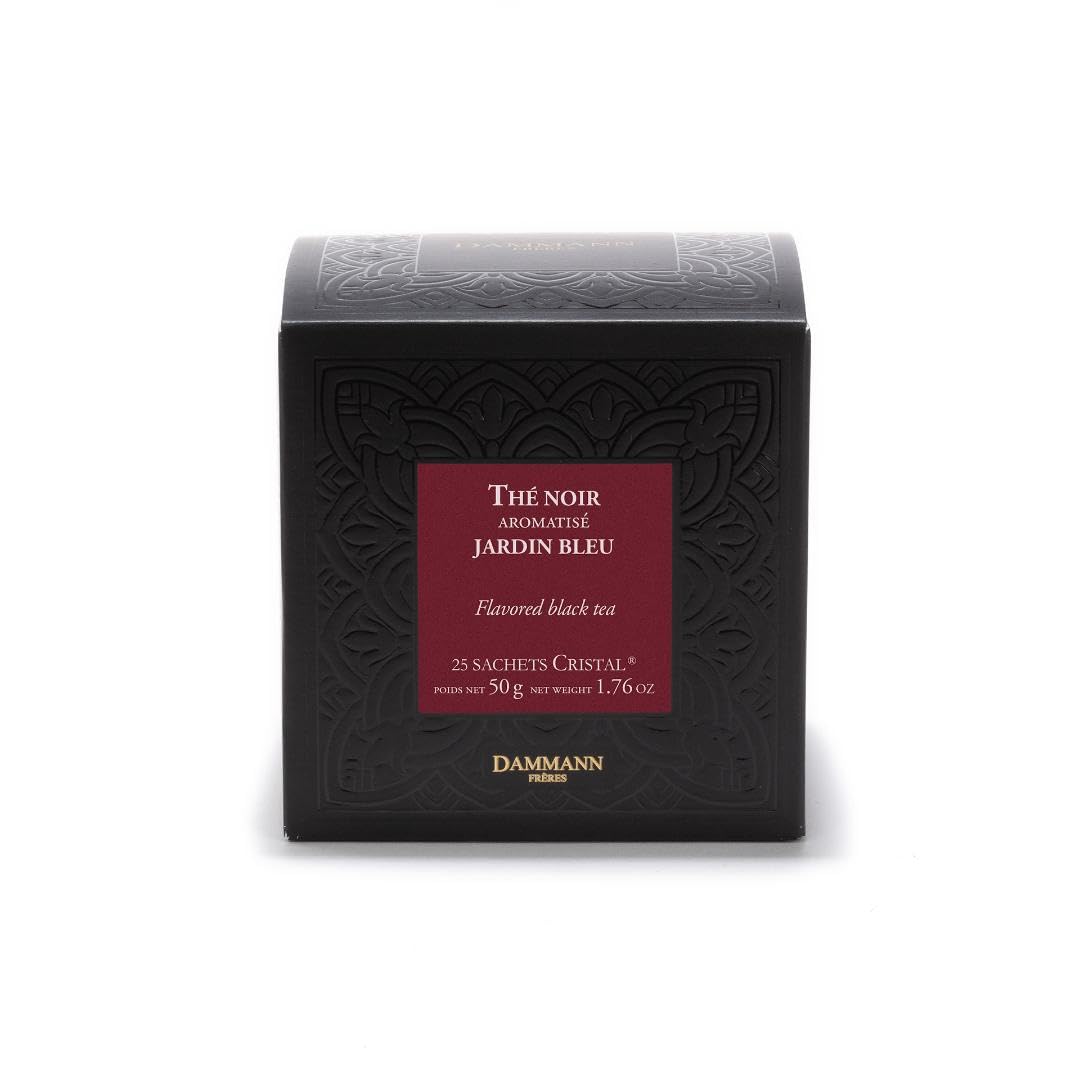 Poured Jardin Bleu tea over ice, vibrant color and berry finish.