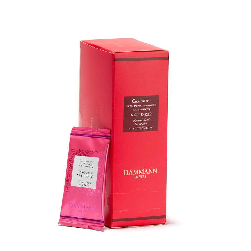 Dammann Freres Nuit d'été tea bags packaging shows premium Parisian quality.