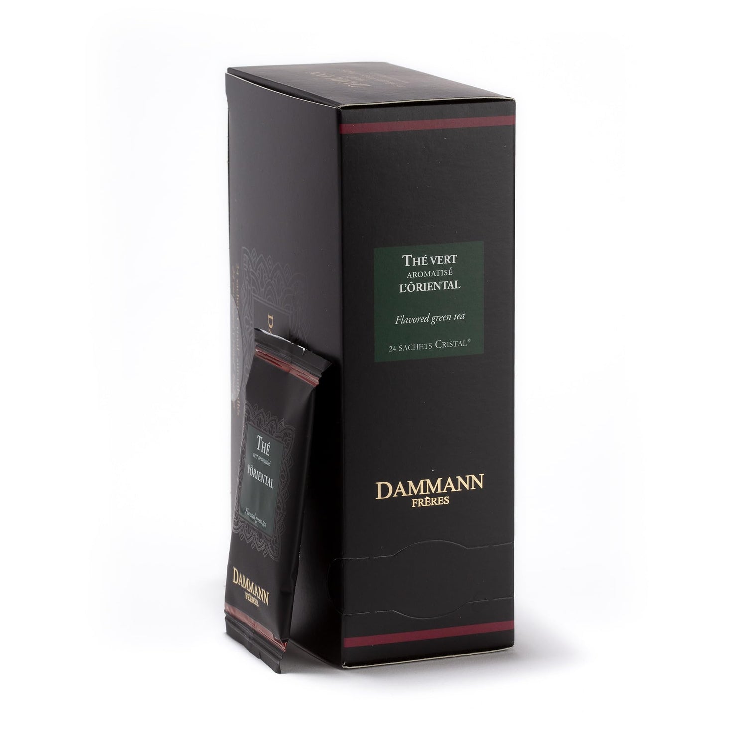 Dammann Freres L Oriental tea sachets ready for quick, aromatic brew.