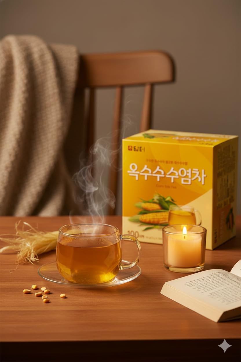 Damtuh cup of corn silk tea showing light, mild flavor.