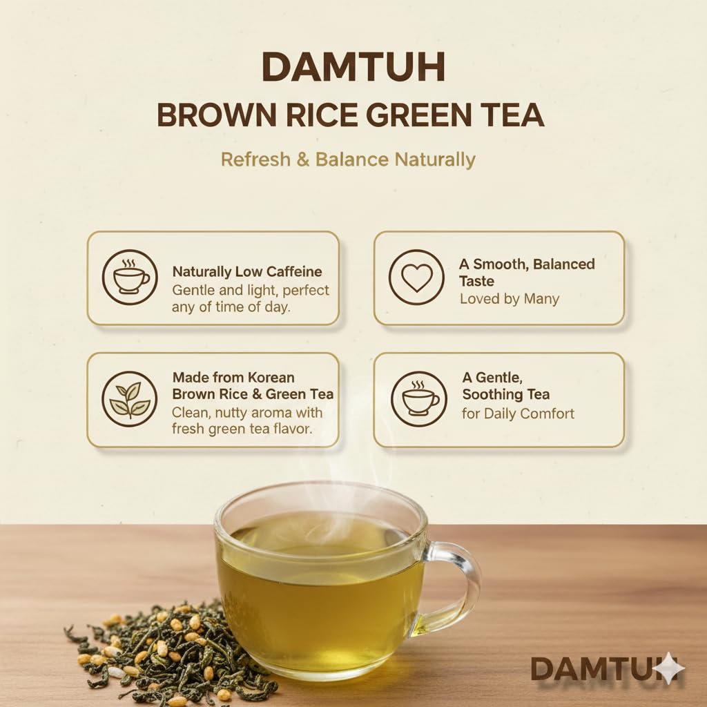 Iced Genmaicha tea by Damtuh offers a refreshing sip.