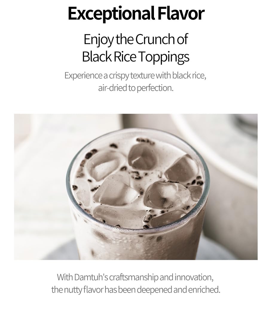 Damtuh Misugaru iced drink glass demonstrates refreshing, dairy-friendly latte-style treat.