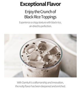Damtuh Misugaru iced drink glass demonstrates refreshing, dairy-friendly latte-style treat.