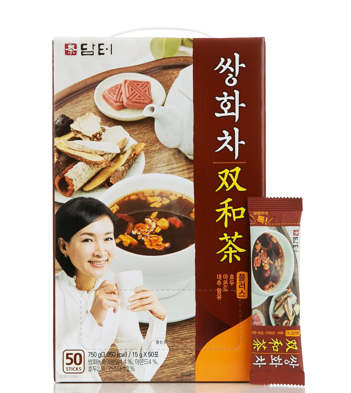 Damtuh Ssanghwa Tea packaging on a clean surface highlighting heritage and quality.