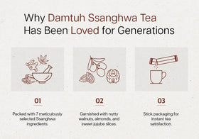 Damtuh Ssanghwa Tea being stirred in a cup releasing aroma.