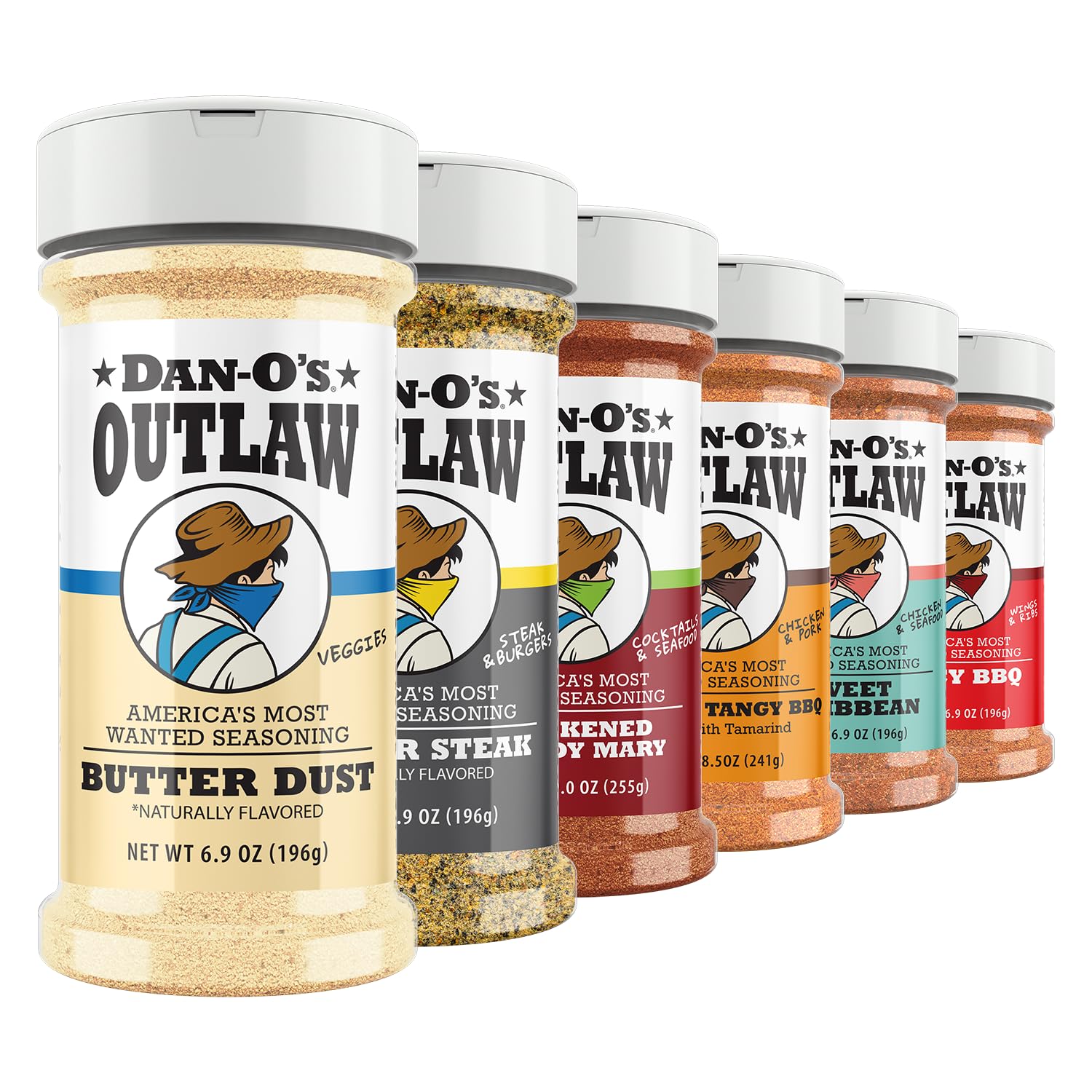 Dan-O's Outlaw Butter Dust bottle ready for bold, buttery flavor on steaks and veggies.