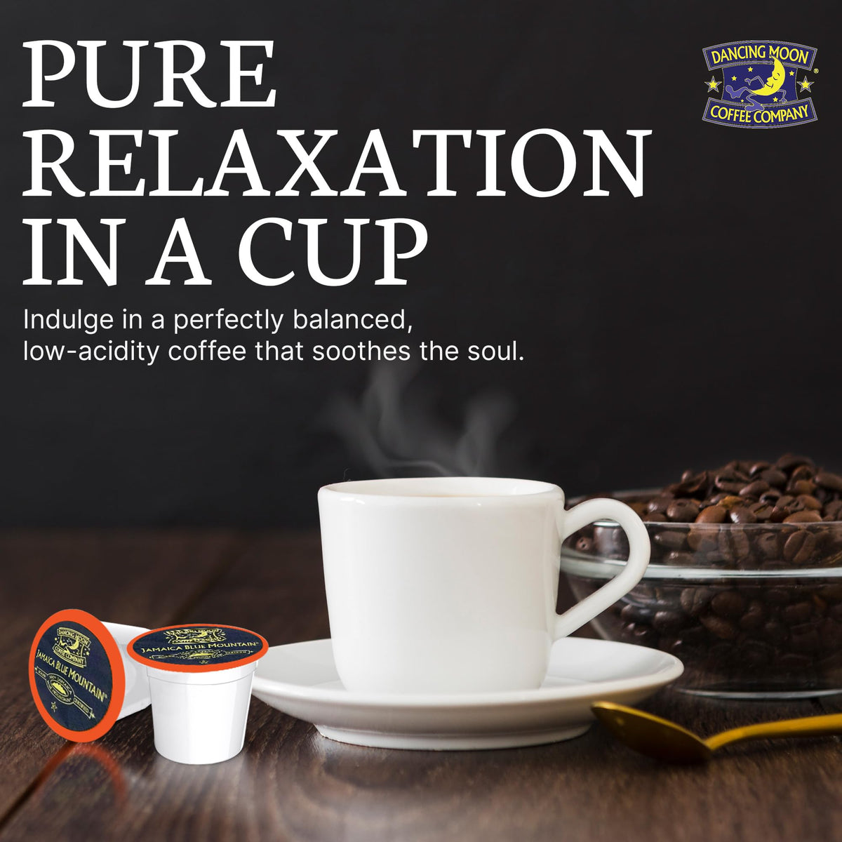 Dancing Moon Coffee Pods aroma steam rising from cup moment
