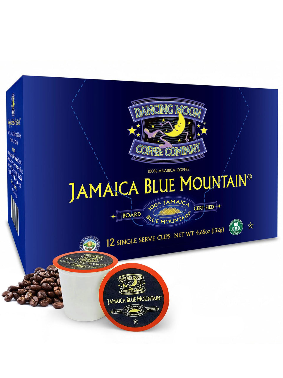 Dancing Moon Coffee Pods blue mountain pack shot highlighting premium origin