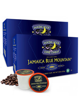 Dancing Moon Jamaica Blue Mountain pods pack for Keurig brewers, aroma-rich.