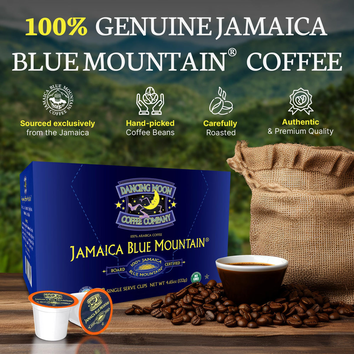 Dancing Moon Coffee Pods medium roast closeup emphasizing rich aroma