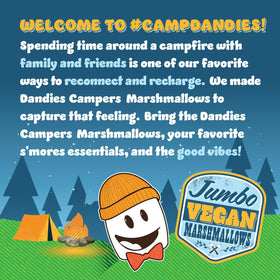 Dandies Jumbo Campers on a roasting stick during camping.