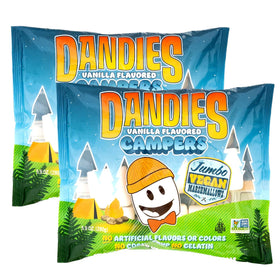 Dandies Jumbo Campers packaging shown for vegan camping snacks.