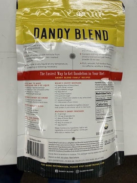 Dandy Blend 50-cup bag open, ready for quick, caffeine-free mornings.