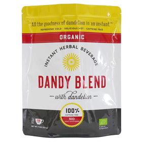 Dandy Blend bag and cup ready for a warm caffeine-free coffee substitute