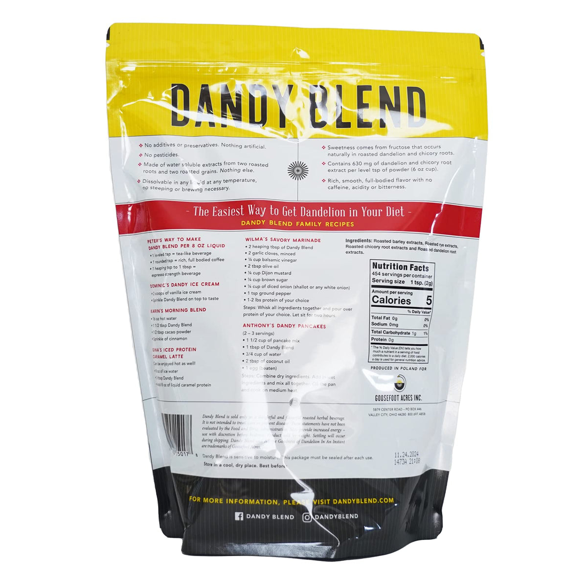 Dandy Blend coffee-like cup shows rich aroma and smooth body