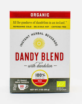 Dandy Blend ingredients include dandelion, chicory, barley, and rye for depth.