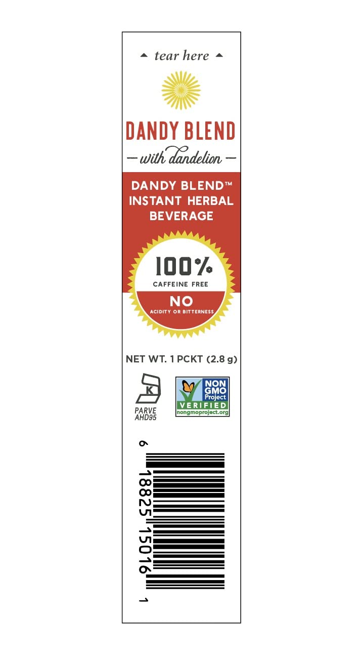 Dandy Blend 25 single-serving pouches displayed for quick hot or cold drinks.